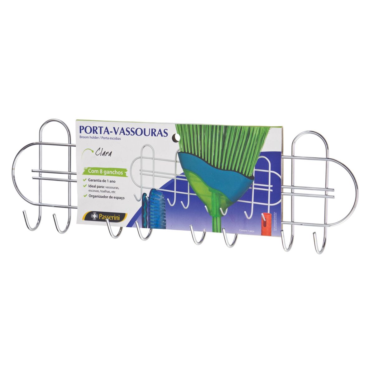 Suporte para Vassouras 42,5x4,5x13,5cm Cromado, marca Passerini - Foto Principal