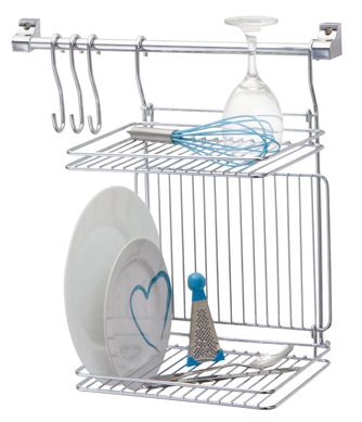Kit Organizador para Cozinha com Escorredor Prateleira e 3 Ganchos Prata
