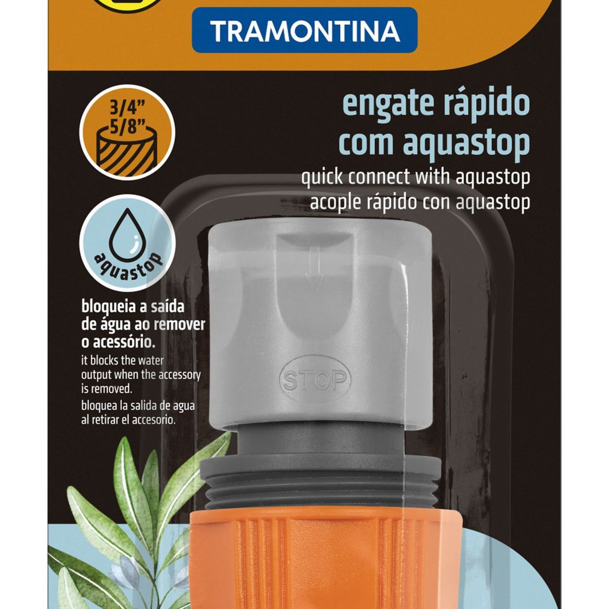Engate Rápido com Aquastop 5/8 e 3/4 Laranja e Verde, marca Tramontina - Foto 2