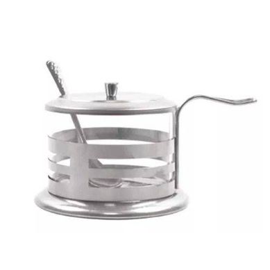 Aucareiro de Vidro com Colher e Tampa em Inox 200ml Prata