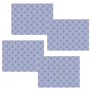 Kit com 4 Jogos Americanos Azulejo Azul e Branco