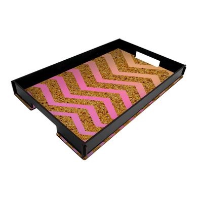 Bandeja Caf da Manh Zig Zag Rosa e Dourado