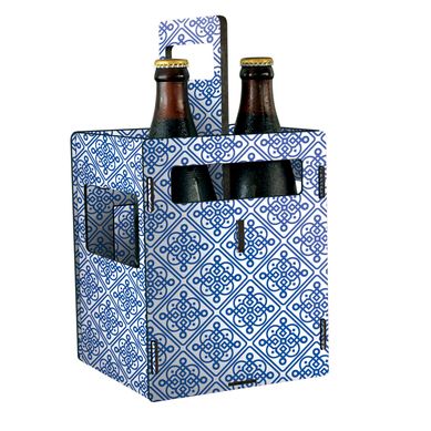 Engradado Azulejo 4 Garrafas Azul e Branco