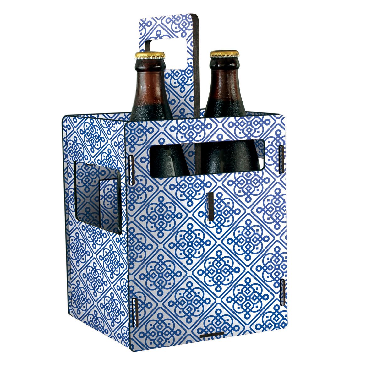 Engradado Azulejo 4 Garrafas Azul e Branco, marca Just Home Collection - Foto Principal