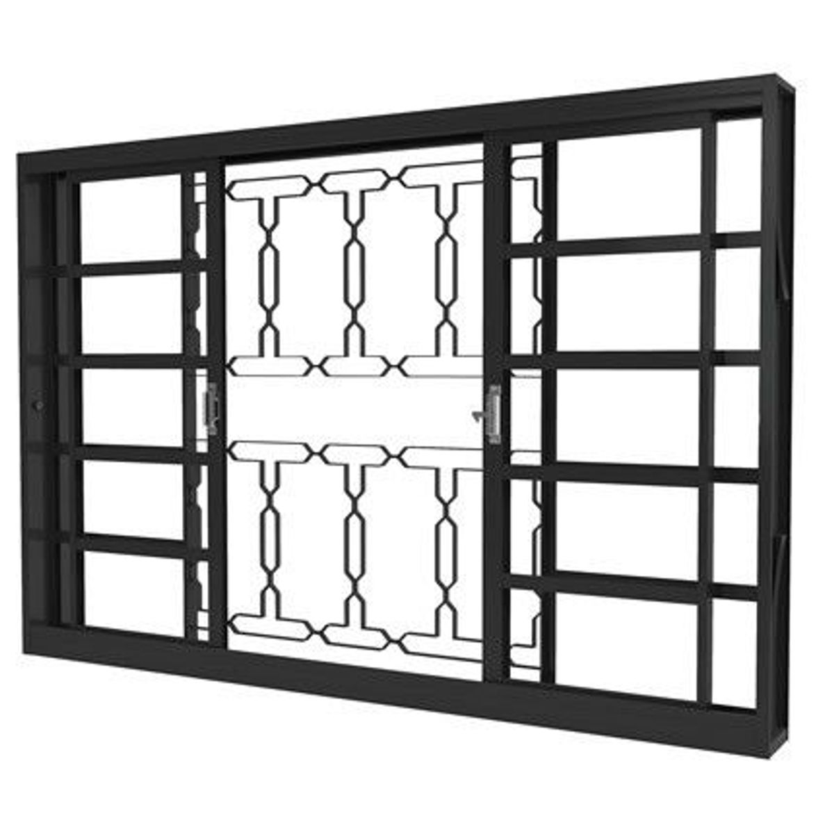 Janela de Correr com Travessa Aço Fundo Primer Cinza 4 Folhas Corrente Central 100x120x7cm Romex, marca Ramassol - Foto Principal