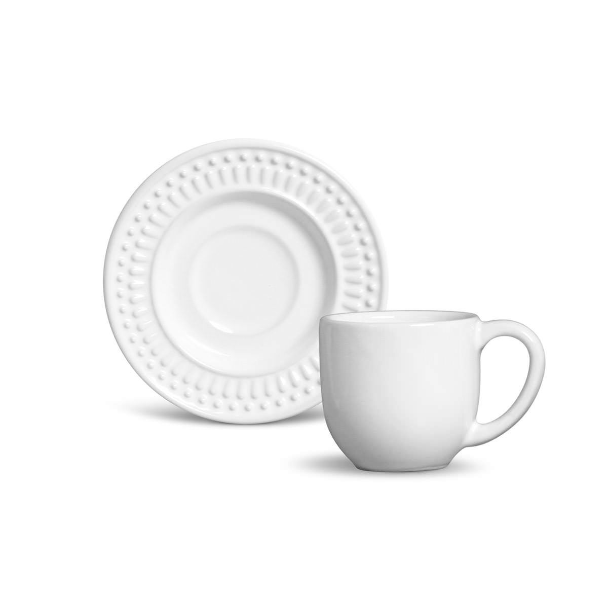 Porto Brasil - Xicara de Café com Pires Ceramica Roma Branco Porto Brasil