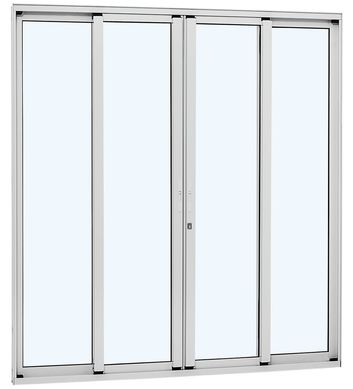 Porta de Correr Vidro Inteirio Alumnio Branco 4 Folhas Central 216x200x8,7cm Alumifort