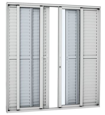 Porta Balco Veneziana de Correr Vidro Inteirio Alumnio Branco 6 Folhas Central 216x200x13cm