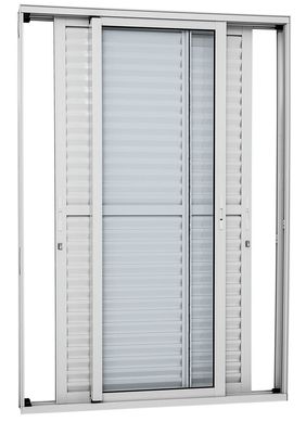 Porta Balco Veneziana de Correr Vidro Inteirio Alumnio Branco 3 Folhas 216x160x13cm Alumifort