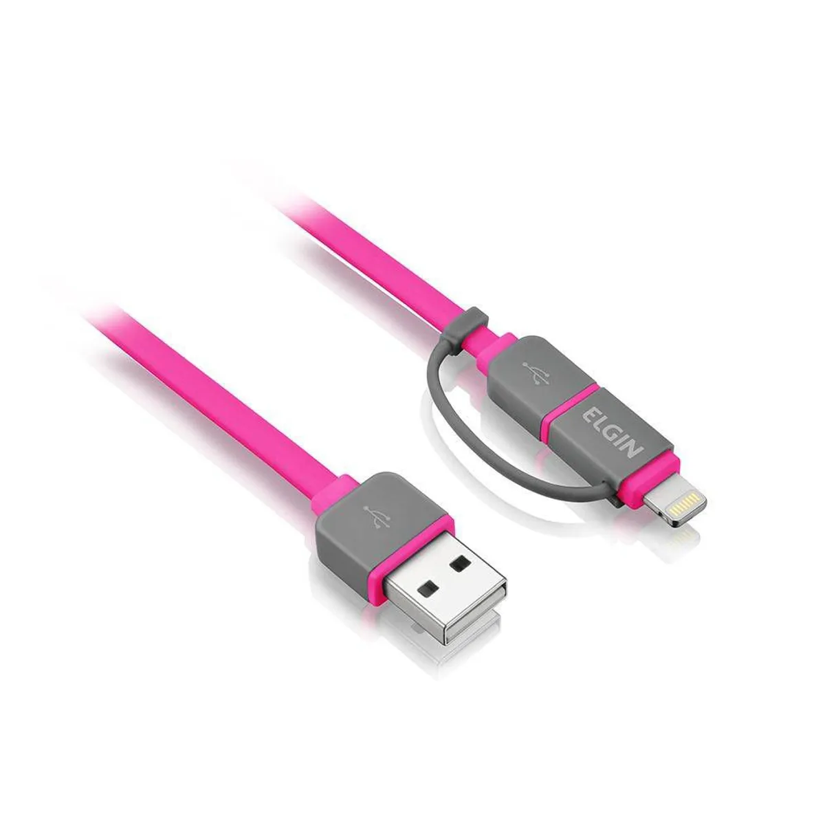 Cabo 2 em 1 Apple MFI e Micro USB Flat 10cm Rosa, marca Elgin - Foto Principal