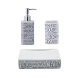 Kit com 1 Porta Sabão Líquido Branco Words + 1 Copo Branco Words + 1 Saboneteira Branco com Palavras