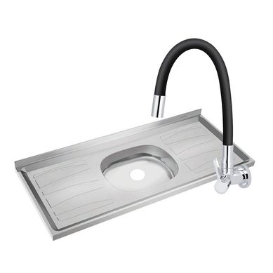 Kit 1 Torneira Cozinha Parede Bica Preta Sensi Dacqua + 1 Pia Inox com Cuba N3 Prata Ghelplus