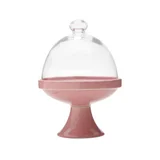 Prato para Bolo com Pé de Porcelana com Tampa de Vidro Rosa