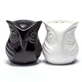 Conjunto Saleiro e Pimenteiro Porcelana Coruja 2 Peças Preto e Branco