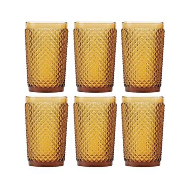 Kit com 6 Copo Alto Vidro Sodo-Calcico Bico de Jaca 355ml Ambar