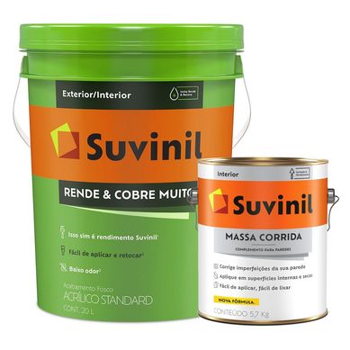Tinta Rende e Cobre Muito 20L + Massa Corrida 5,7Kg