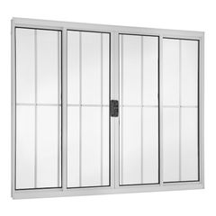 Janela de Correr Alumínio Branco 4 Folhas Com Grade Central 120x150x8cm Ecosul