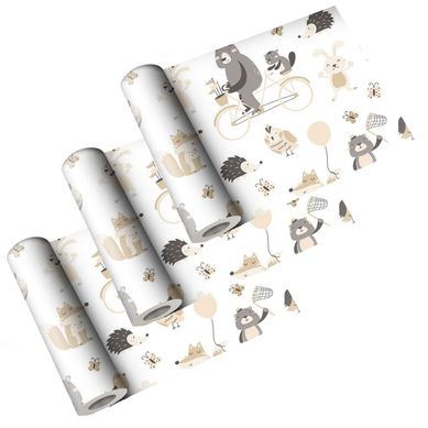 Kit com 3 Rolos Papel de Parede Bichinhos Bege