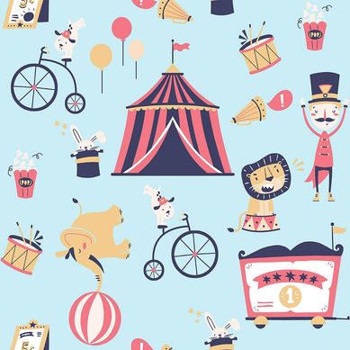 Papel de Parede Circo 10mx52cm Azul e Vermelho