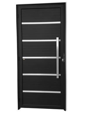 Porta Lambri Vidro e Friso Alumnio Preto Direita 210x90x4,6cm Premium