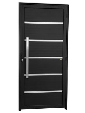 Porta Lambri Vidro e Friso Alumnio Preto Esquerda 210x90x4,6cm Premium