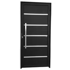 Porta Lambri Vidro e Friso Alumínio Preto Esquerda 210x90x4,6cm Premium