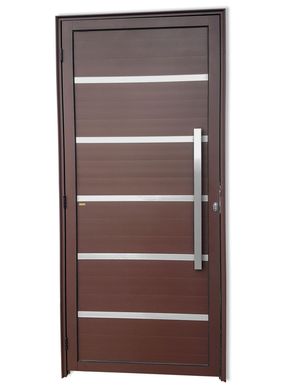 Porta Lambri Vidro e Friso Alumnio Corten Direita 210x90x4,6cm Premium