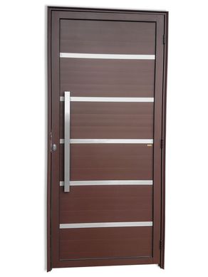 Porta Lambri Vidro e Friso Alumnio Corten Esquerda 210x90x4,6cm Premium