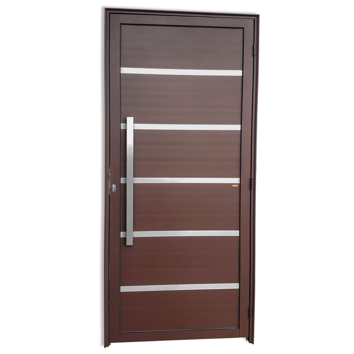 Porta Lambri Vidro e Friso Alumínio Corten Esquerda 210x90x4,6cm Premium, marca Brimak - Foto Principal