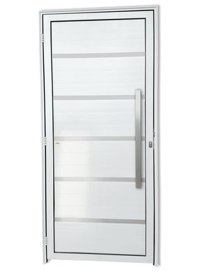 Porta Lambri Vidro e Friso Alumnio Branco Direita 210x100x4,6cm Premium