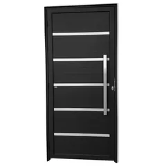 Porta Lambri Vidro e Friso Alumínio Preto Direita 210x100x4,6cm Premium