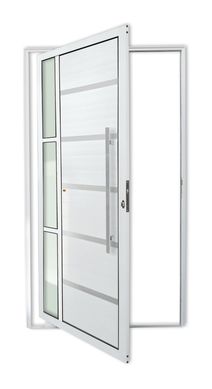 Porta Pivotante e Friso e Visor Alumnio Branco Direita 210x100x4,6cm Miraggio