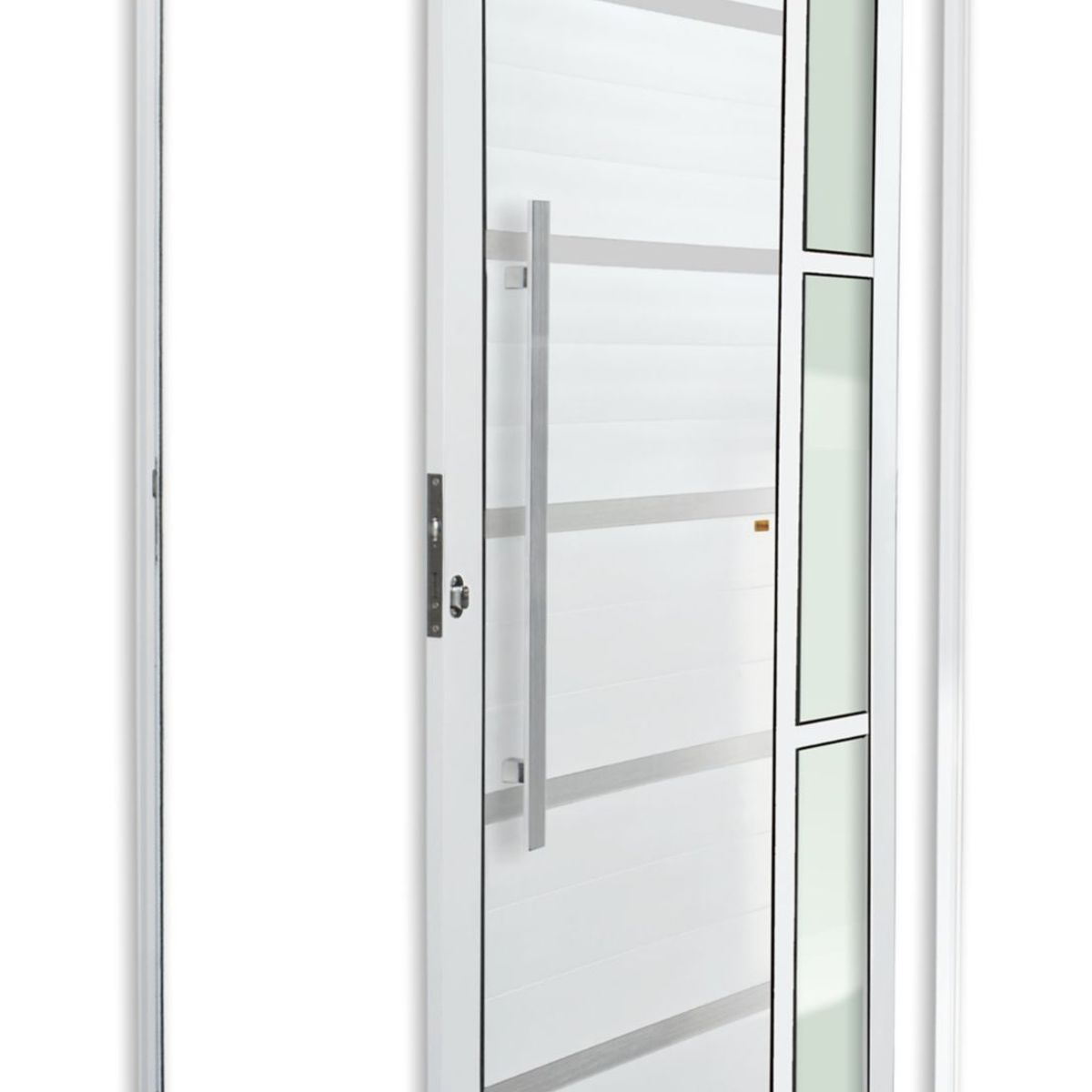 Porta Pivotante e Friso e Visor Alumínio Branco Esquerda 210x100x4,6cm Miraggio, marca Brimak - Foto Principal