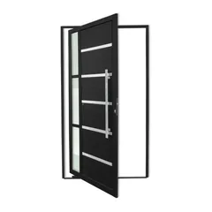 Porta Pivotante e Friso e Visor Alumínio Preto Direita 210x100x4,6cm Miraggio