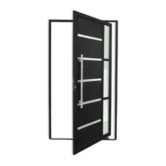 Porta Pivotante e Friso e Visor Alumínio Preto Esquerda 210x100x4,6cm Miraggio