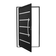 Porta Pivotante e Friso Alumínio Preto Direita 210x100x4,6cm Premium