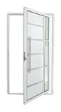 Porta Pivotante e Friso e Visor Alumínio Branco Esquerda 210x120x4,6cm Miraggio