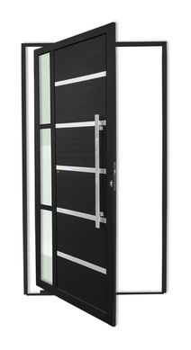 Porta Pivotante e Friso e Visor Alumnio Preto Direita 210x120x4,6cm Miraggio