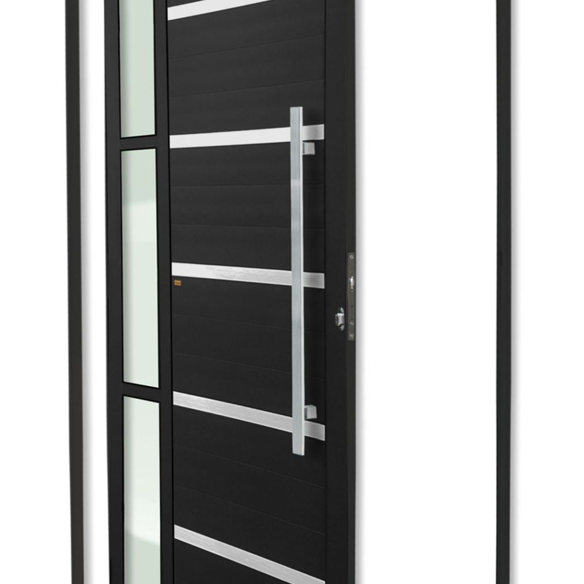 Porta Pivotante e Friso e Visor Alumínio Preto Direita 210x120x4,6cm Miraggio, marca Brimak - Foto Principal