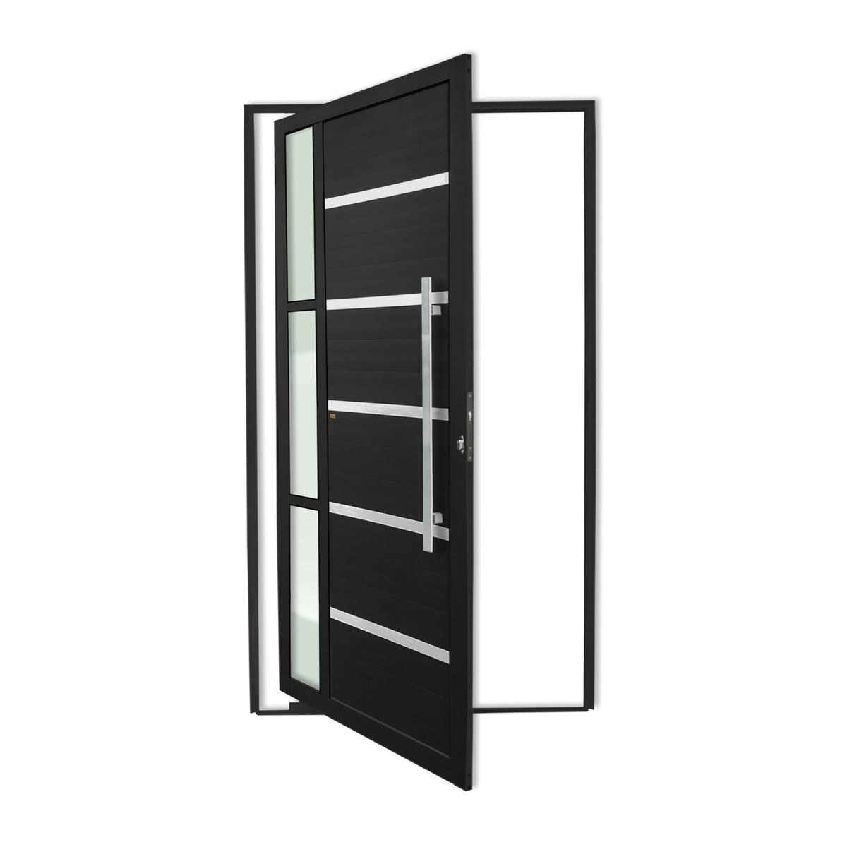 Porta Pivotante e Friso e Visor Alumínio Preto Direita 210x120x4,6cm Miraggio, marca Brimak - Foto Principal