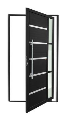 Porta Pivotante e Friso e Visor Alumnio Preto Esquerda 210x120x4,6cm Miraggio