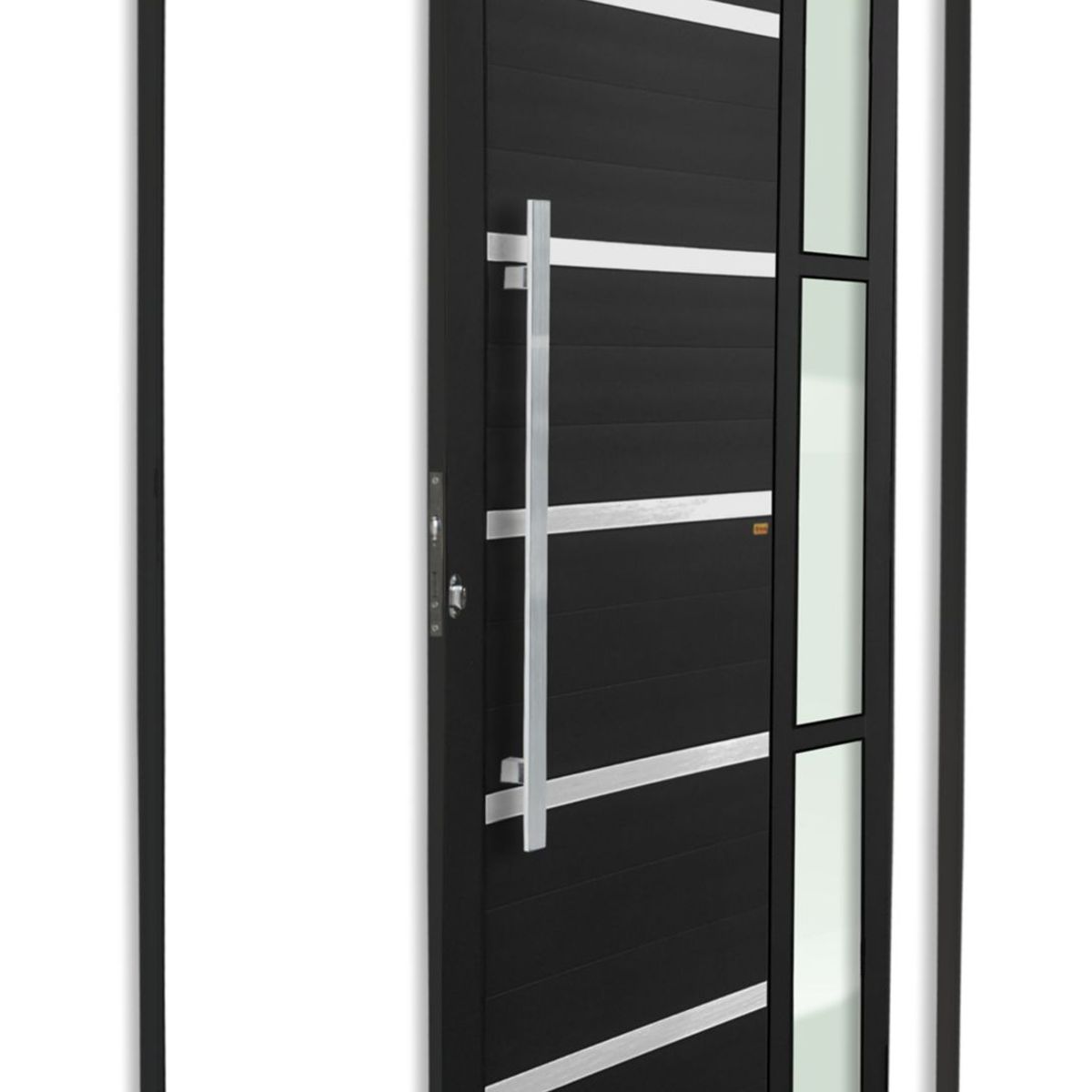 Porta Pivotante e Friso e Visor Alumínio Preto Esquerda 210x120x4,6cm Miraggio, marca Brimak - Foto Principal