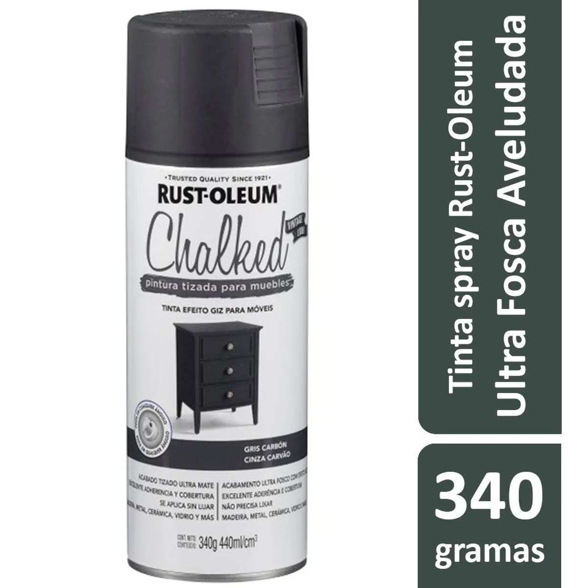 Tinta Spray Chalked 340G Efeito Giz/Aveludado Ultra Fosco Cinza Carvão Rust-Oleum, marca Rust-Oleum - Foto Principal