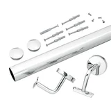 Kit Corrimão de Parede Inox Polido 150x8,5x4,5cm Prata