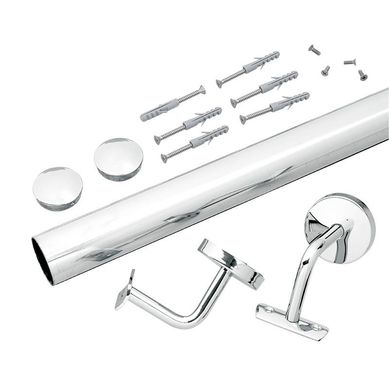 Kit Corrimo de Parede Inox Polido 150x8,5x4,5cm Prata