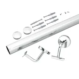 Kit Corrimão de Parede Inox Polido 200x8,5x4,5cm Prata