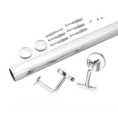 Kit Corrimo de Parede Inox Polido 200x8,5x4,5cm Prata
