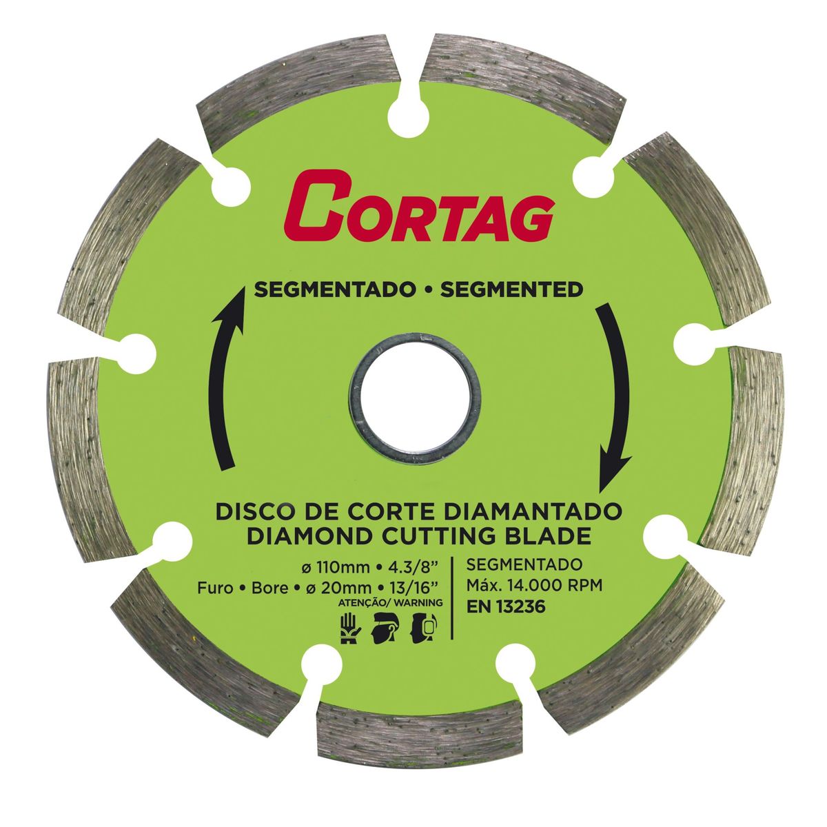 Disco Diamantado Segmentado 110mm Verde, marca Cortag - Foto Principal