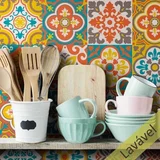 Adesivo de Azulejo Hidráulico Café Azul Laranja House Fun Adesivos