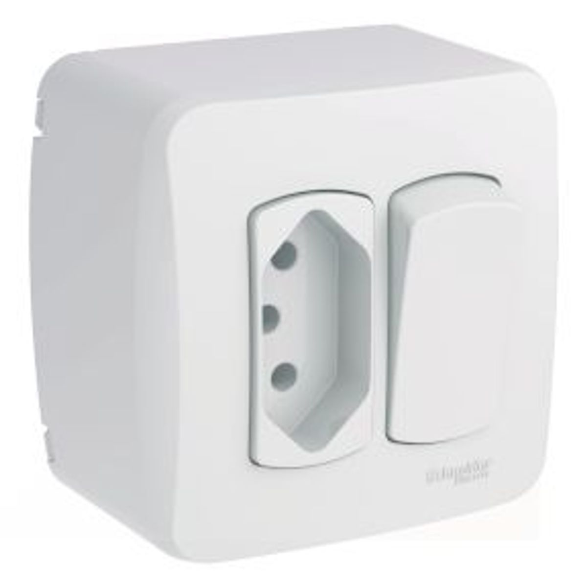 Caixa Sobrepor Tomada 10A + Interruptor Simples, marca Schneider - Foto Principal